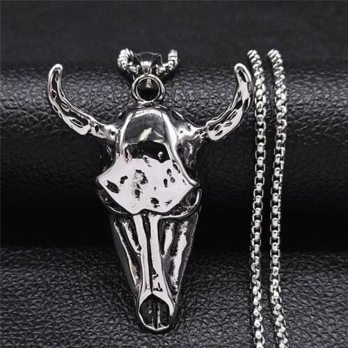2021 Stainless Steel Big Sheep Head Pendants Necklaces for Women Silver Color Chain Necklace Jewelry Collier Gothique NZZ2S03