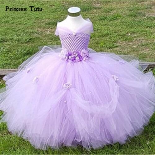 0-14Y Flower Girl Tutu Dress Pink Lavender Kids Dresses For Girls Party Pageant Ball Gowns Children Girls Princess Wedding Dress