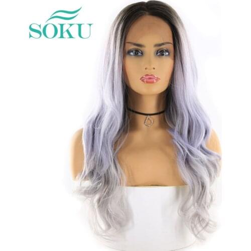 13X4 Lace Frontal Wig Ombre Green Blonde Synthetic Lace Front Wigs For Black Women Free Part SOKU Long Body Wave Hairpiece