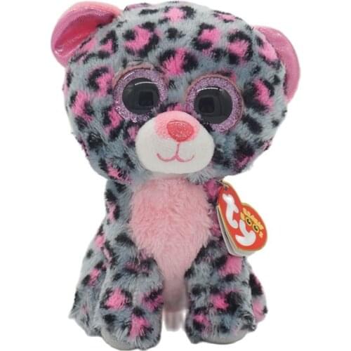 15 CM Ty Beanie Boos Big Eyes Pink Spotted Gray Leopard Cute Appease Sleeping Stuffed Animal Doll Kid Toy Birthday Children Gift