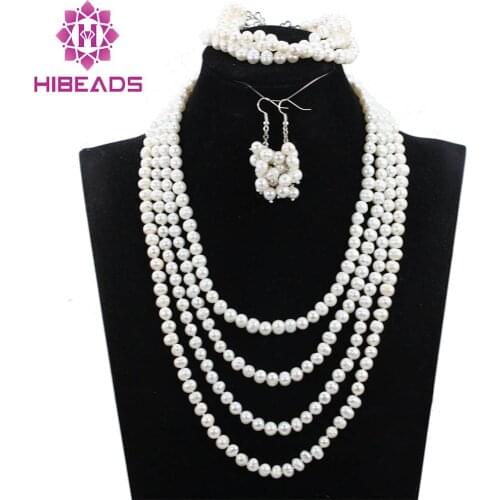 18-23" Bridesmaid Gift Pearl Beads NecklaceJewelry,Pearl Necklace,Triple Strand Necklace With 7-8 MM White Pearl ABH334