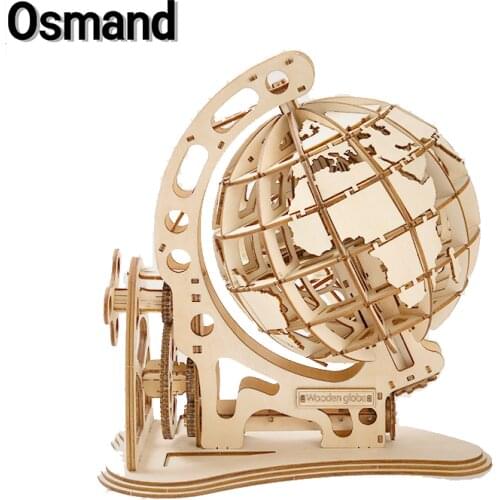 3D Wooden Puzzle Mechanical Transmission Globe Model Building Kits Jigsaw Educational Diy Toys for Kids Xmas Gifts