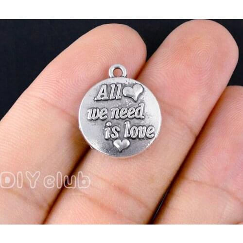 40pcs-Antique Silver All We Need Is Love Charms pendant 18x16mm
