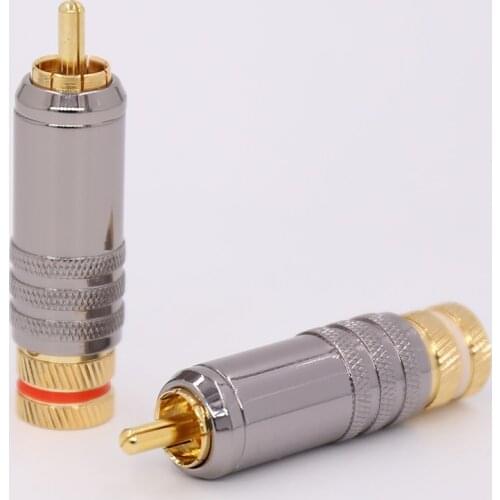8Pieces R1731 24k Gold Plated RCA Plug Male Connector HIFI RCA Plug Solder Audio RCA Plug