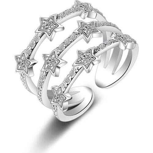 925 Sterling Silver Crystal Star Rings For Women Wedding Birthday Finger Ring Creative Jewelry Accessories jz051