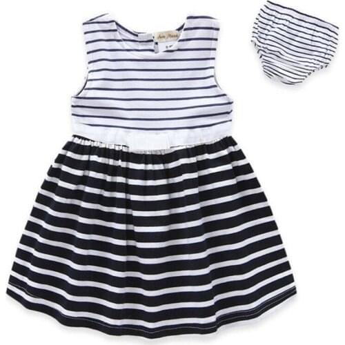 Auro Mesa Infant girls Striped Dress with Briefs Summer Girls Dress girls clothing