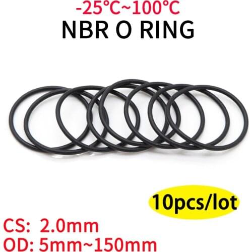 10pcs Black O Ring Gasket CS 2mm OD 8mm ~ 80mm NBR Automobile Nitrile Rubber Round O Type Corrosion Oil Resistant Sealing Washer