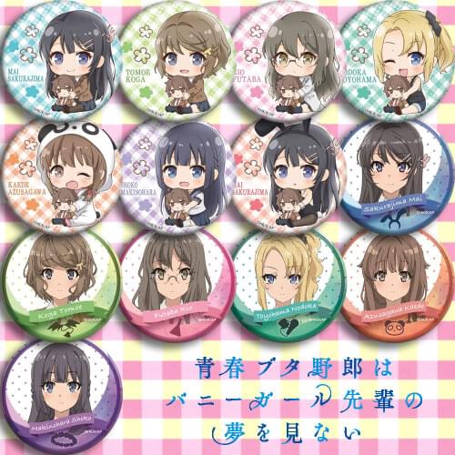 COSSUN Anime Sakurajima Mai Koga Tomoe Futaba Rio Toyohama Nodoka Figure 4983 Badges Round Brooch Pin Gifts Kids Toy