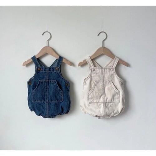 MILANCEL baby clothing sleeveless baby bodysuits baby girls denim bodysuits Korean style baby one piece