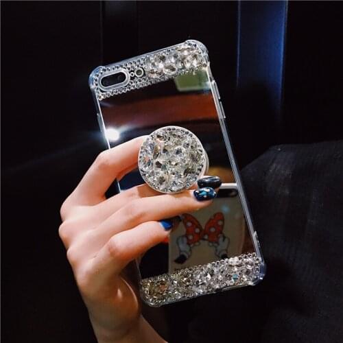 For Samsung S10 Plus S20 S9 S8 Plus Note 20 10 Plus Note 9 8 Rhinestone Stone Mirror Bling Diamond Stand bracket Soft Back Cover
