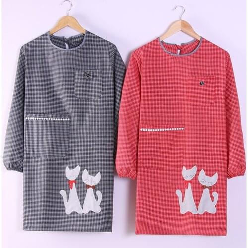 Household long-sleeved cotton apron kitchen womens cotton fashion cotton and linen work day breathable oil-proof stained
