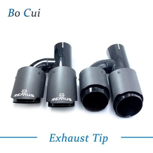 H Style Matt Black Model Dual Carbon Fiber Stainless Steel Universal Auto With Remus Logo Exhaust Tip Double End Pipes For CX-4