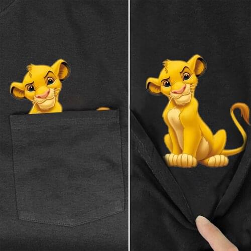 CLOOCL Cotton T-Shirt Pocket Animal Lion Printed T-Shirt Harajuku Casual Tops Hip Hop Round Neck Black Cotton Tees