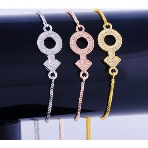 Fine Jewelry Supplies Micro Pave Zircon Female Connector Charms Bracelets With Gold Adjustable Chains For Christmas Gifts