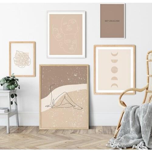 Canvas Painting Nordic Grey Minimalist Woman Line Quote Beige Poster Wall Art Prints Pictures For Living Room Home Decor