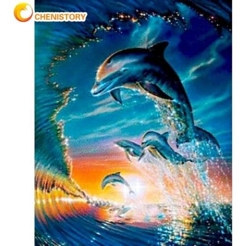 CHENISTORY Paint By Numbers Dolphin Animal Picture Hand Painted Frame On Canvas Modern Home Living Room Wall Decoration Craft