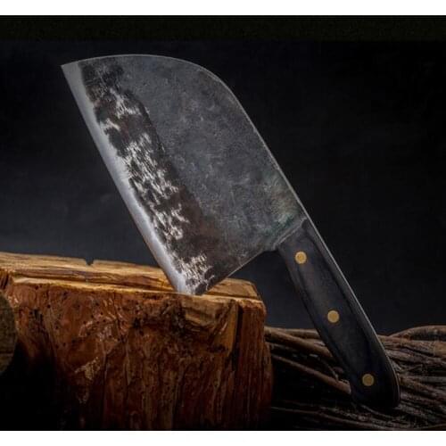 Qing Chinese Handmade Forged Kitchen Knives High Carbon Steel Butcher Knife Full Tang Handle Chopping Bone Cooking knife