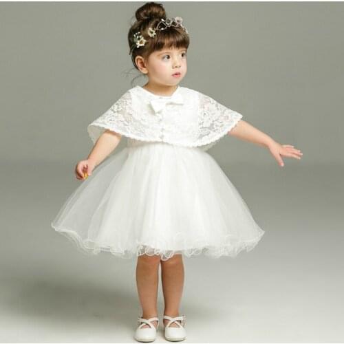 Two-Piece Set Baby Infant Baptism Party Dresses Chiffon White Wedding Dress Princess Puffy Dress Toddler Girl Tutu Party Dresses