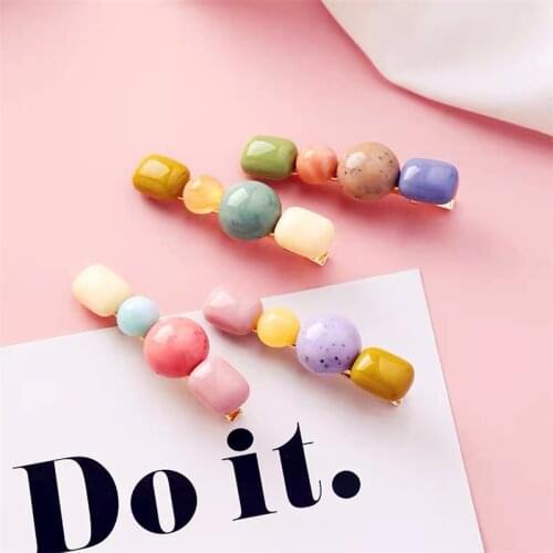 Korea Ins Retro Temperament Wild Cute Geometric Hair Clip Resin Acetic Acid Duckbill Clips Female Side Clip Hairpin Metal Hair