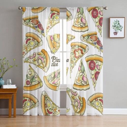 Slice Pizza Burrito Sheer Curtains for Living Room Bedroom Kitchen Chiffon Tulle Curtains Home Hotel Coffee Decor