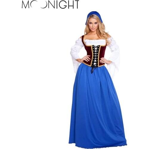 MOONIGHT Germany Tradition Costume Oktoberfest Beer Girl Costume Bavarian Dirndl Dress with corset S-2XL