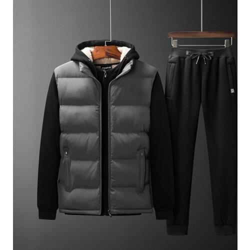 Winter lamb velvet jacket men plus velvet thick warm cotton trousers mens plus size casual sports suit