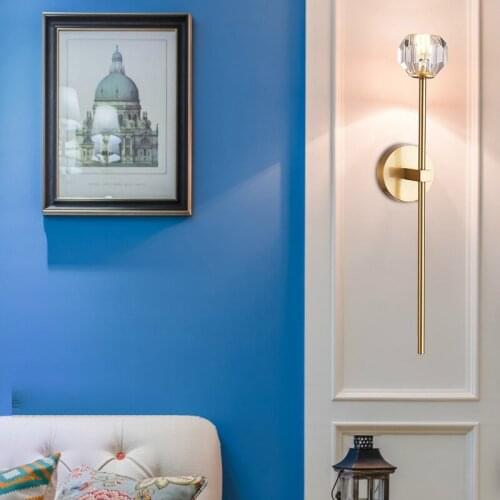 Pure copper wall lamp postmodern contracted copper wall lamp K9 crystal porch balcony stair wall mirror wall lamp