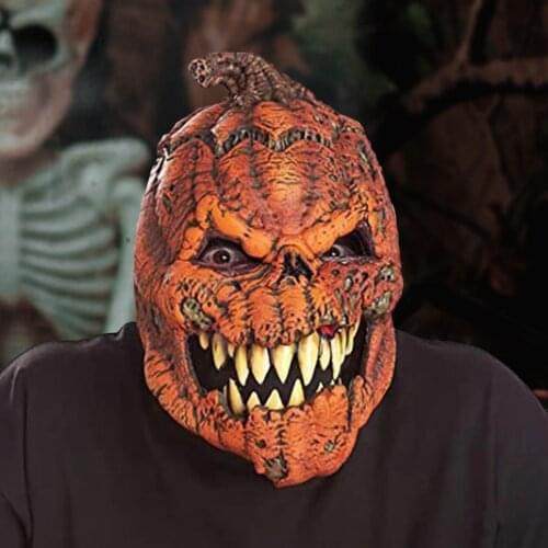Novelty Latex Pumpkin Face Full Head with Movable Jaw for Adults Cosplay Party Props Masquerade Fancy Dress