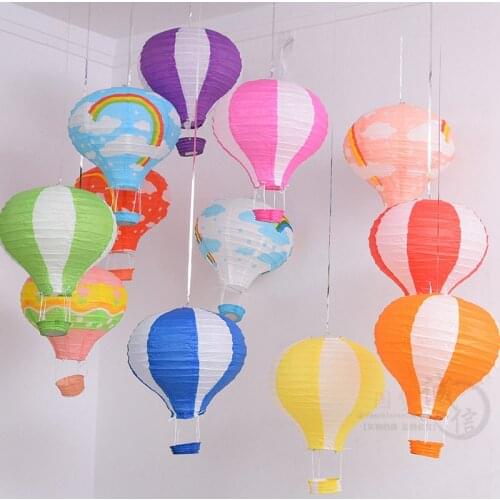 New 1pc 14 inch 35cm Multicolor Hot Air Balloon Paper Lantern Wishing Lanterns for Birthday Wedding Party Decor Hanging Lanterns