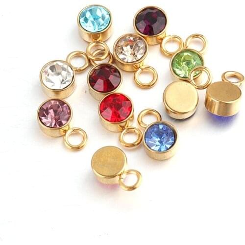 BULK! 10 6*10MM Tiny Birthstone Crystal Charms Stainless Steel Birthstone Floating Charms for Lockets Jewelry DIY Making O3DL5V