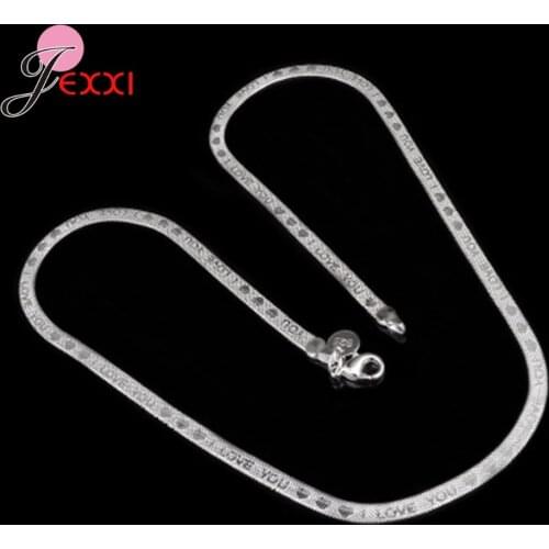 Women/Mens Jewelry 925 Sterling Silver Necklace I LOVE YOU Couple Necklace Flat Sideway Chain 20 inches Collier Femme Jewelry