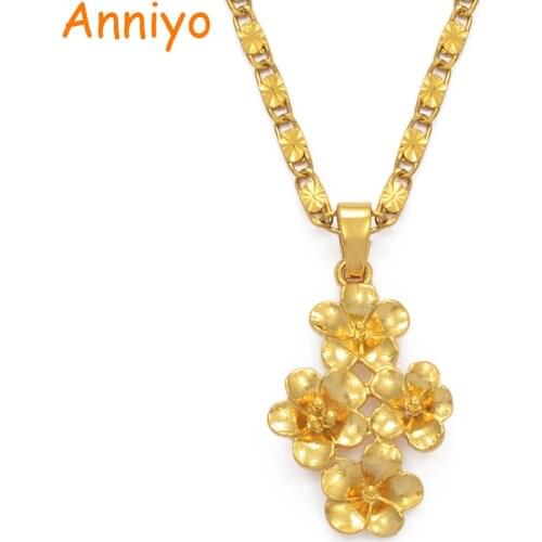 Anniyo Flower Pendant Necklaces for Women Gold Color Flowers Jewelry African Arab Birthday Party Gift #017616