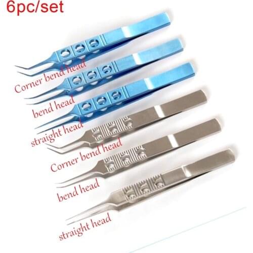 6pcs/set Micros Stainless steel titanium alloy 11CM dovetailed straight/bend head tweezers platforms tweezers Ophthalmic forceps