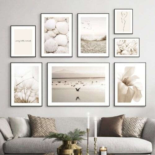 White Shell Beach Dandelion Poster Home Decoration Sofa Living Room Bedroom Dining Frameless Printing Painting