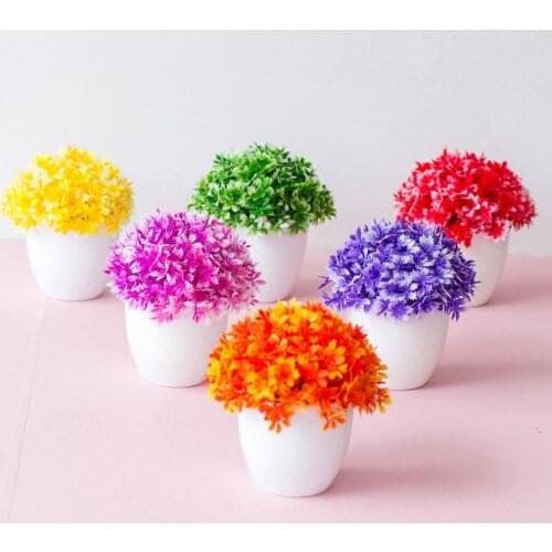 Plastic Lifelike Fake Half Jasmine Bonsai Simulation Potted Plant Home Decoration Creative Ornament Wedding Decoration Wholesale