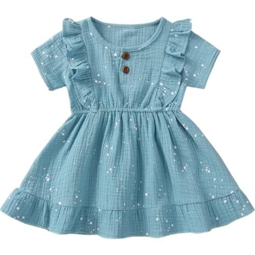 Girls Casual Big Hem Dress, Short Sleeve Round Collar Short Skirt, Dark Red/ Blue