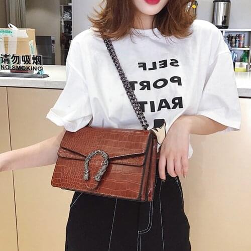 Simple Leisure Personality Square Women Bag Chains Messenger Bag Pu Leather Handbags Designer Purse Female Single Shoulder Bag