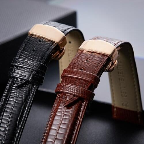 Lizard Grain Genuine Leather Watch Strap 16mm 18mm 20mm 22mm Black Brown Watch Band Bracelets Deployment Buckle for Men Women