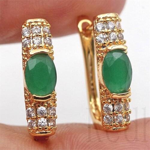 Luxury hoop Earrings Gold Filled Red Green Zircon Earring Vintage Jewelry for womens earrings Party Wedding accessories
