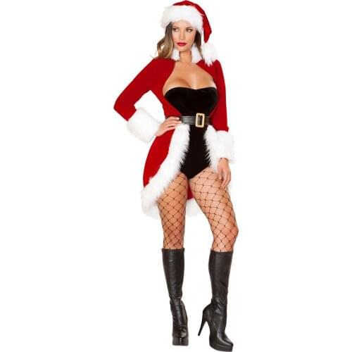Sexy Women Christmas Dress Set Fashion Tube Tops Romper and Long Sleeve Coat Party Costume Sexy Clothes Set