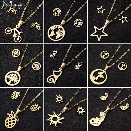 Bohemian Tree of Life Necklaces Gold Stainless Steel Jewelry Sets for Women Cute Bicycle Butterfly Earrings Creative Lover Gift