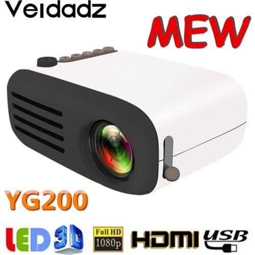 VEIDADZ YG200 Mini Portable Projector 600 Lumens 320x240 Pixels HDMI-Compatible1080P Playback USB 3.5mm Audio Home Media Player
