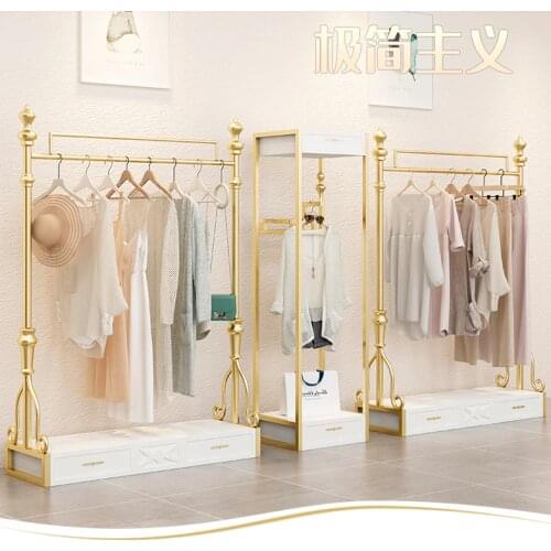Clothing store display rack floor type womens clothing store side rack display rack European gold combination clothes hanger