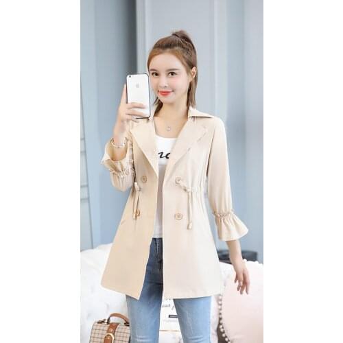 Autumn long windbreaker female Korean version 2019 new fashion wild waist slimming shirt suit collar thin coat A39