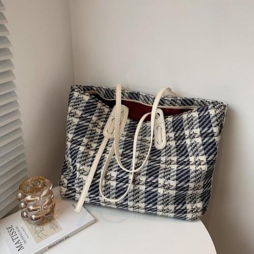 Ladies Trendy Plaid Shoulder Bag Large Capacity Handbag Simple Tote Bag Fashion Shopping Bag