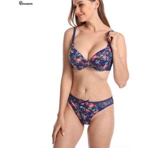 Parifairy Flora Underwear Set Lingerie for Ladies Non-Padded Gather Bra for Women\s Underwear Set 90C-105C Bra and Brief Sets