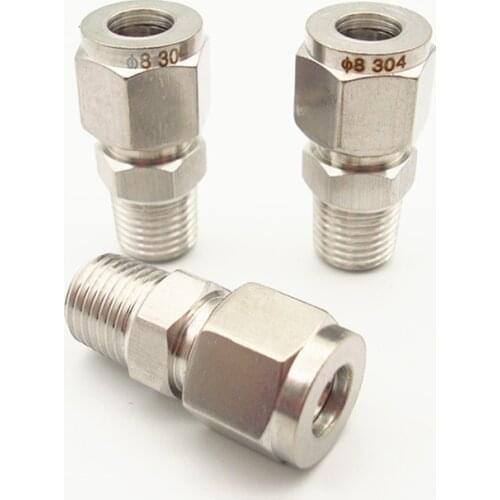 1/8" 1/4" 3/8" 1/2" NPT Male Thread 304 Stainless Steel Ferrule Pipe Fitting Connector Union Coupling Adapter Tube OD 3mm-22mm