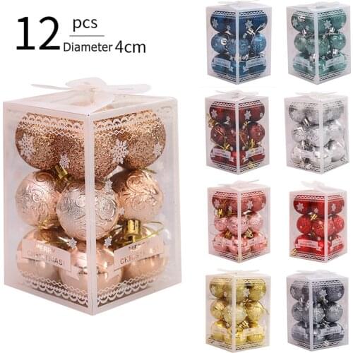 12pcs 4cm Christmas Decorative Ball Christmas Tree Hanging Balls Shatterproof Xmas Tree Pendant Balls Wedding Ornaments