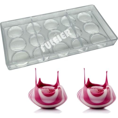 15 cavidade oblate polycarbonate chocolate mold for candy macaron and fina baking cakes mould kitchens