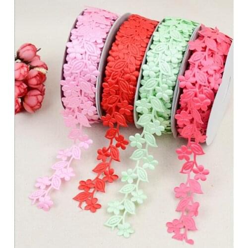 3.8cm*20Yard Flower Ultrasonic embossed Ribbon Polyester Heart Trim for Garment Accessories gift packaging Decoration 7#colors